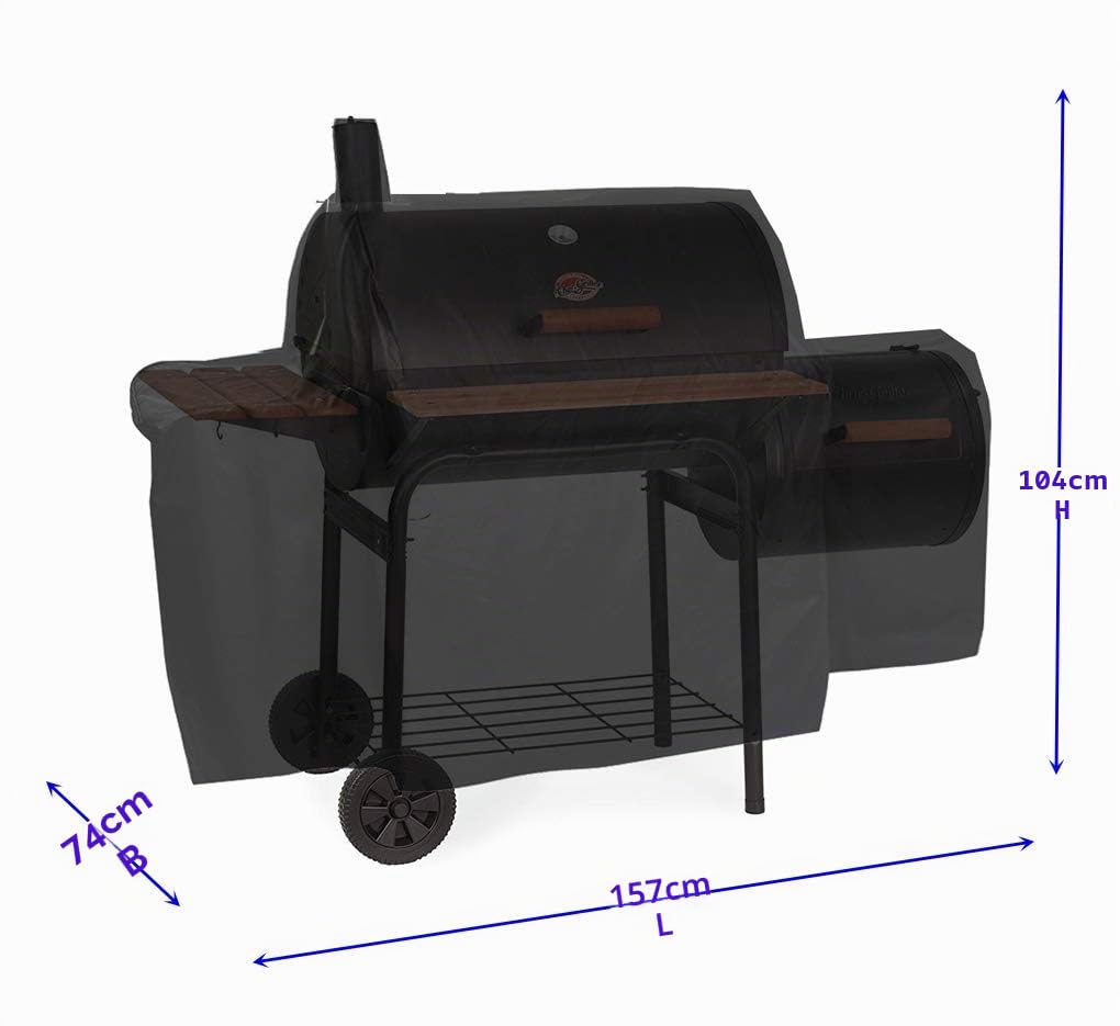 Robuste wasserdichte Grillabdeckung für Char-Griller 2121,2123 Grills und Char-Griller Smoker mit seitlicher Feuerbox, Schwarz