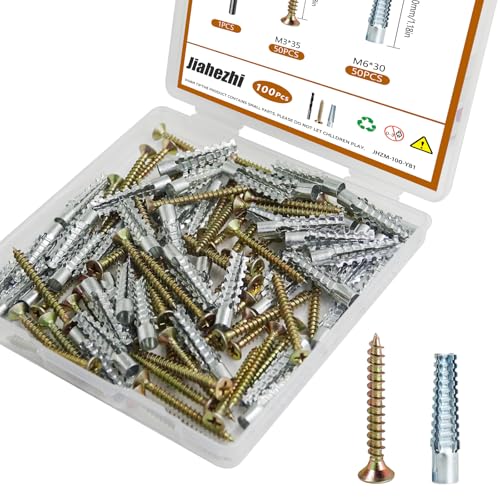 100 Pcs M3 M6 Tree Shaped Steel Hollow Wall Anchor with Screws Metal Expansion Screws for Concrete and Drywall Loose Hinge Hole Repair Kit