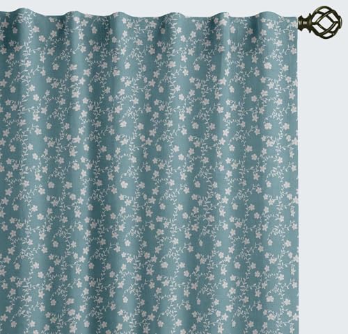 Vargottam 84 Inch Rod Pocket/Back Tab Cotton Curtains for Windows and Doors - Light Filtering Cotton - Light Filtering Drapes for Doors - Set of 2 Panels, 52"x84" - Ditsy Vine Print (Blue)