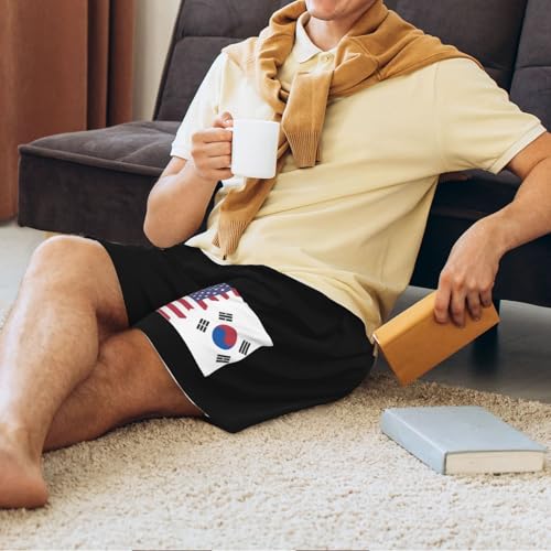 Korean American Half Flag Pajama Shorts for Men, Men's Pajama Bottoms, Sleepwear for Summer3