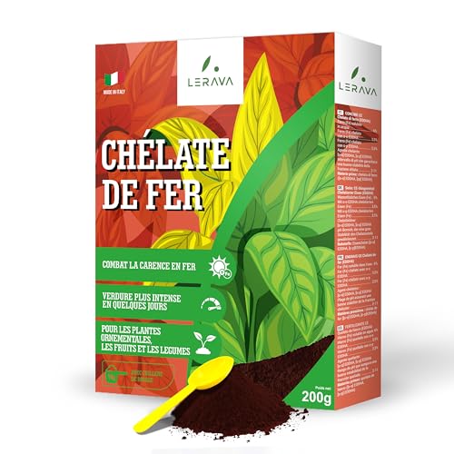 LERAVA chelate de fer (200g) - Anti-Jaunissement Agriculture Biologique - Effet Vert Rapide pour Toutes Cultures en Pot ou en Terre - Ravive la Verdeur - Anti Chlorose Feuilles Jaunes
