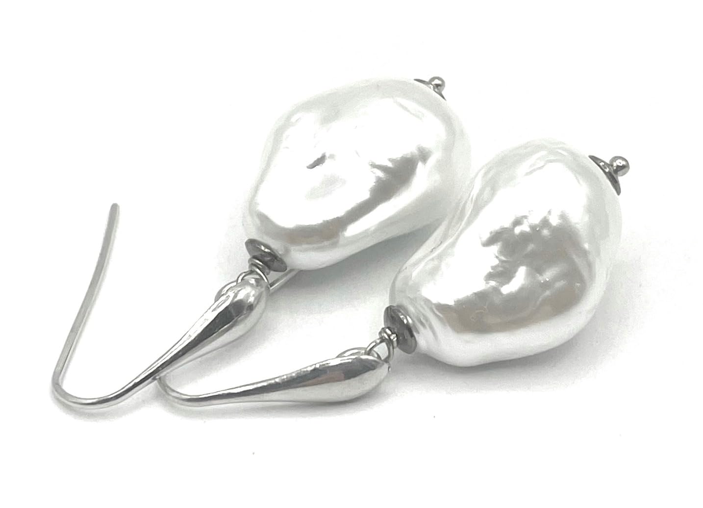 Orecchini con Perle Barocche Bianche in Conchiglia, Pendenti Matrimonio, Argento 925 Italiano, Gioielli Made in Italy, Bijoux Artigianali