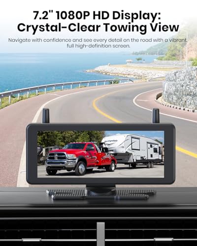 Image of AUTO-VOX 7.2 Inch Magnetic Wireless Backup Camera, No Wiring 1 Min Install | Large Dual Channel HD 1080P Split Screen Monitor, Portable Hitch Trailer Camera, IR Night Vision for Truck and Camper