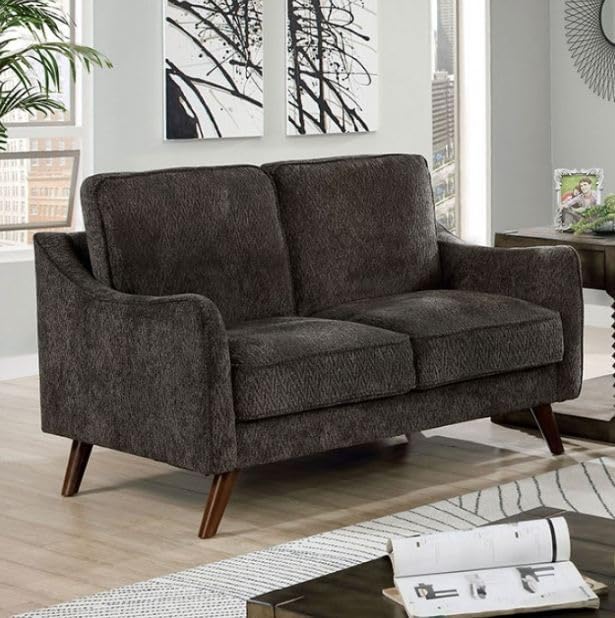 Mirandela Dark Gray 2-Piece Mid-Century Modern Sofa Set in Chenille