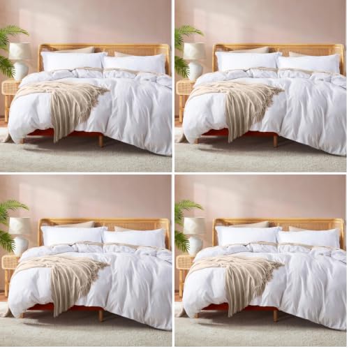 Image of Nestl White Duvet Cover King Size - Soft Double Brushed King Duvet Cover Set, 3 Piece, with Button Closure, 1 Duvet Cover 104x90 inches and 2 Pillow Shams (Pack of 4)