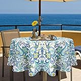 Ebecede 60 Inch Round Outdoor Tablecloth with Zipper Umbrella Hole, Round Patio Tablecloth Cover for...