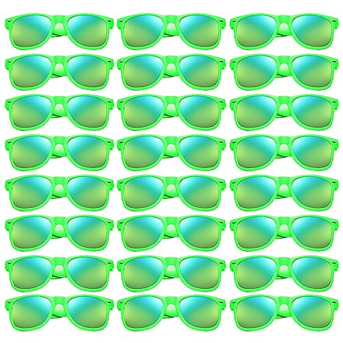 12/24 Pack Wholesale Colorful Mirror Reflective Sunglasses Bulk, Neon 80s 90s Sunglasses Party Favors Unisex