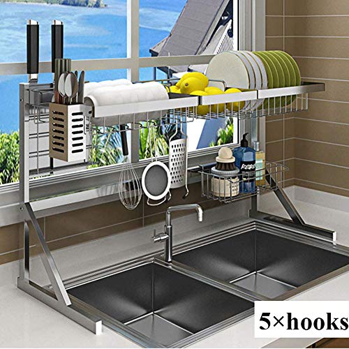 Over Sink Geschirrkorb, Küchengeschirrtrockner, Edelstahl-Abtropfregal, Thekenorganisator mit Besteckhalter Schwarz 64 cm (25 Zoll)