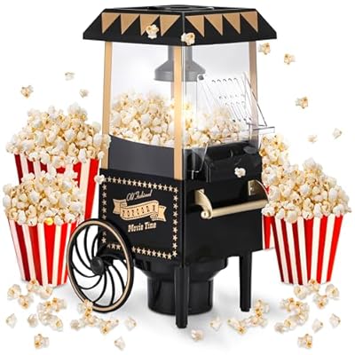 NK Palomitero Retro Máquina de Palomitas de Maíz Eléctrica 1200W Botón fácil de utilizar Preparación listas en 2 minutos Aire Caliente Tamaño 0 3L Portable Ideal para Casa Negro