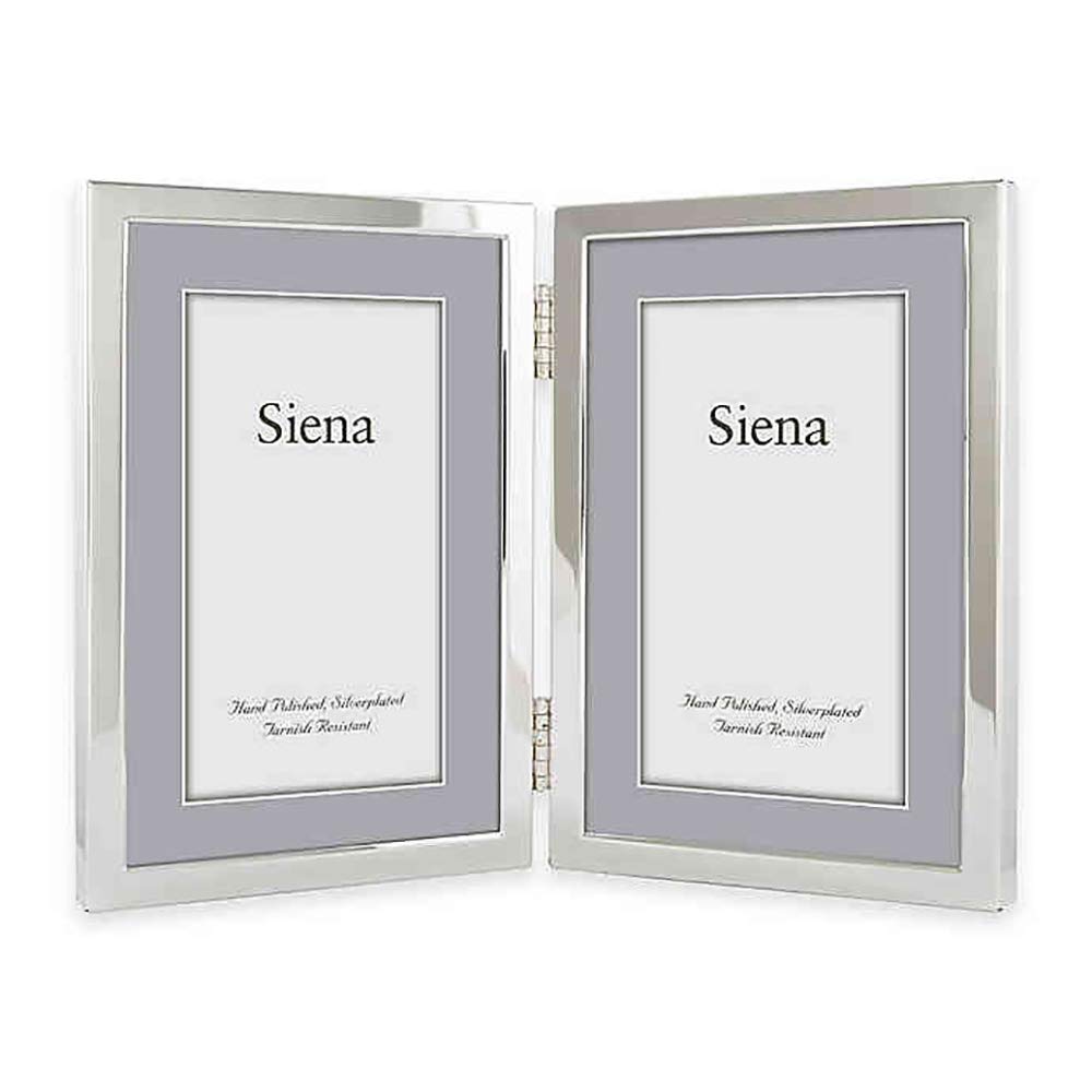 Tizo Design Siena Silver-Plated Narrow Border Plain 5-Inch x 7-Inch 2-Photo Picture Frame