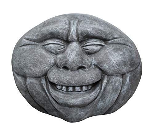 Preisvergleich Produktbild Steingesicht Steinkopf in Schiefergrau, frostsichere Deko-Figur für den Garten