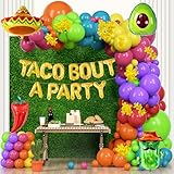 YQUQWN 148 PCS Mexican Fiesta Party Decorations Fiesta Balloon Arch Kit Cactus Avocado Chili Sombrero Rainbow Color Balloons for Cinco De Mayo Mexican Birthday Taco Bout Party Supplies