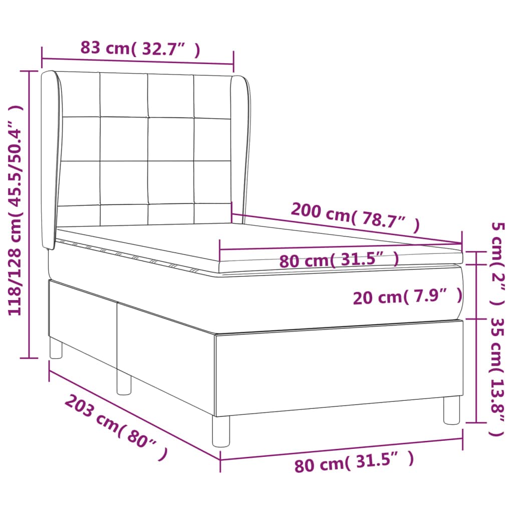 Łóżko kontynentalne z materacem, czarne, 80 x 200 cm, materiałowe, łóżko tapicerowane, rama łóżka, meble do spania, łóżko młodzieżowe, zajmujące mało miejsca, z zagłówkiem o regulowanej