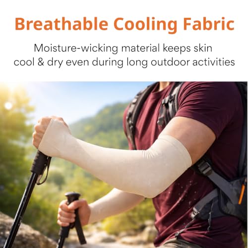 Image of FOVERA UV Sun Protection Arm Sleeves with Thumb Loop for Men & Women - UPF 50+ Cooling Hand Cover for Biking, Cricket, Driving & Cycling - Tan Protection Guard