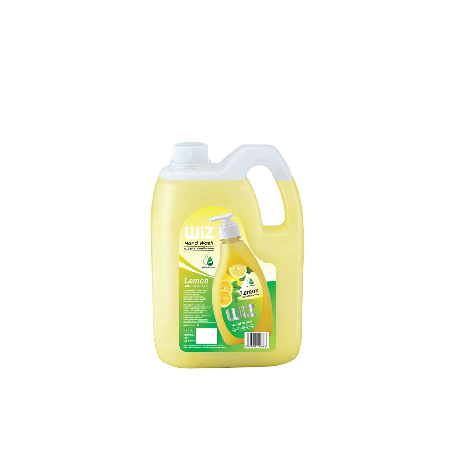 Wiz Liquid Soap Handwash Refill Can - Lemon Hand Wash - 5L | Refreshing Citrus Fragrance | pH Balanced | Advanced Germ Protection | Lemon Infused | Refreshes, Soothes, and Nourishes Skin