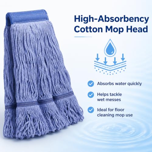 Image of 2 Pack Mop Head Replacement, Cleaning Heavy Duty Mop Head Commercial Replacement, Wet Industrial Blue Cotton Looped End String Head Refills, Heavy Mop Replace Head, for General and Floor Cleaning