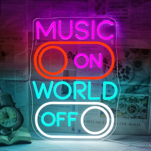 Horseneon Music World Neon Sign LED Neon Lights for Wall Decor Neon Sign Light up Sign for Music Studio, Bar, Club, Party, or Home decor gift for sing lovers