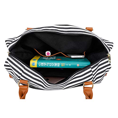 Ulgoo Travel Tote Bag Carry On Shoulder Bag Overnight Duffel in Trolley Handle (Black Striped)