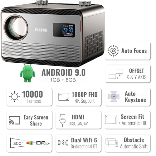 Image of AUN S6 Projector for Home 4K Android 9.0 Native 1080P Full HD LED Home Cinema 9500 Lumens (HQ5)