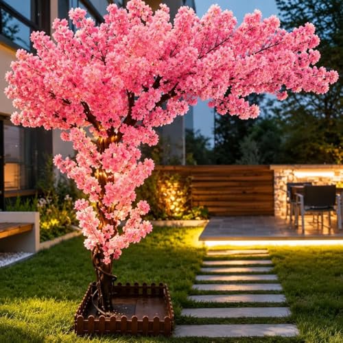 6FT Artificial Cherry Blossom Tree Flower Trees Tall Artificial Plant Faux Silk Plant in Pot for Home Room Porch Entryway Office Decorations Indoor Outdoor Pink