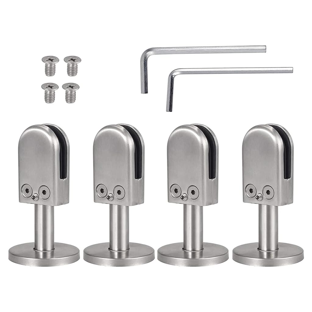 Muyrjlzx 6~8Mm Glass Holder 4Pcs Glass Spigot Clamp With Support Rod Adjustable Glass Brackets Glass Clips Stainless Steel Glass Floor Clamp Fixtures Perfect Match