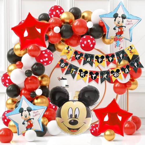 Image of Rozi Decoration Mikkey Theme Birthday Balloons Decorations Combo Set of 58 Pcs Mikkey Bday Decoration Items For Boy, Cartoon Foil Balloons for 1st Birthday Decoration