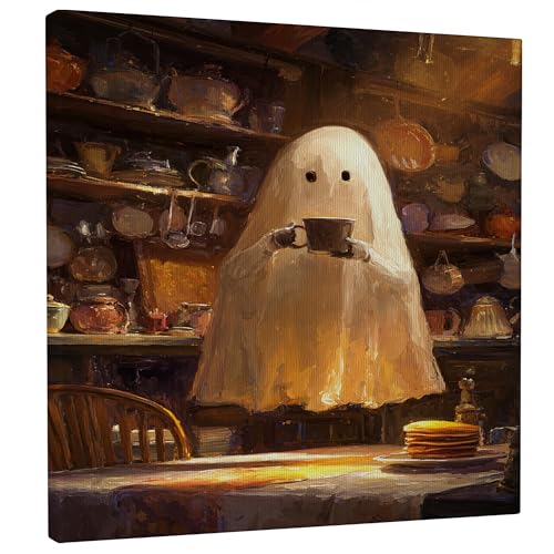 Lienzo decorativo para pared de cocina, diseño de fantasma, diseño rústico de tortitas de Halloween, pintura cálida para colgar en la pared, dormitorio, sala de estar, hogar, comedor, restaurante