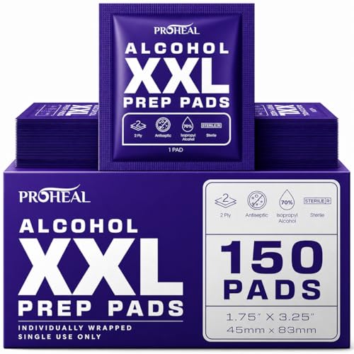 XXL Sterile Alcohol Prep Pads 150 Count - 70% Isopropyl Alcohol Wipes Individually Wrapped - 2 Ply - Good for Injection Sites and Keeping the Skin Clean Extra Extra Large 1.75 x 3.25 Pad