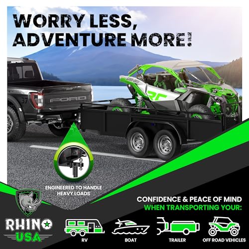 Image of Rhino USA Adjustable Trailer Hitch (Fits 2.5-Inch Receiver)-Heavy Duty Aluminum Tow Hitches with 10-Inch Drop /Rise for Truck (18,500 LBS GTW)- Weatherproof Double Anti-Theft Locking Hitch Pins (Black)