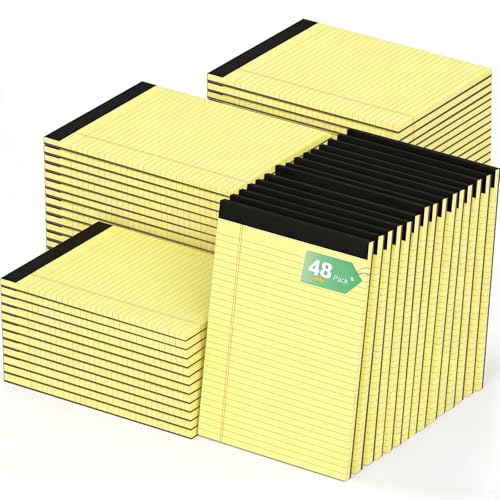 Image of Oleitodh 48 Pack Yellow Legal Pads 8.5 x 11 Wide Ruled Perforated Note Pads | 30 Sheets Per Pad, Thick Paper, Easy Tear Pages, Smooth Writing, Office, School, Home, Meetings, Note Taking
