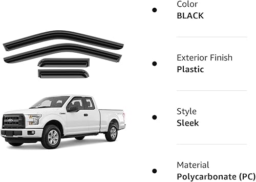 Miniatura 8 de Co - Deflectores de visera de ventilación de ventana lateral tintados ahumados, protectores de lluvia compatibles con Ford F-150 SuperCab 2015-2022