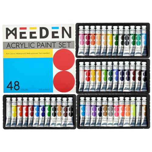 MEEDEN Beginners Acrylic Paint Set: 48 Colors 12ml/0.41 fl oz Heavy Body Starter Set - Non-toxic Rich Pigments Art Paint for Adults Hobbists Painting on Canvas Wood Fabric Craft