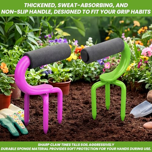 Set 2 Pack Cultivador de Suelo Manual de Acero para Jardín miniatura 3