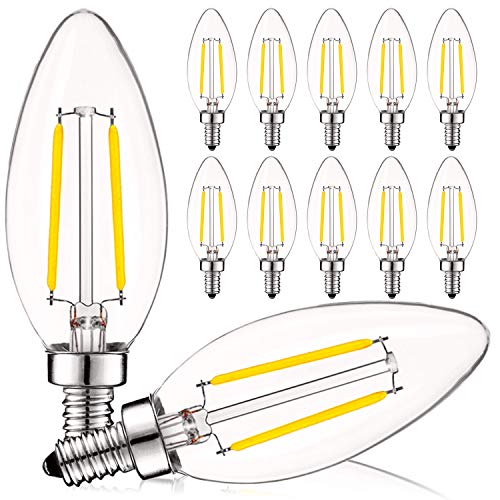 Luxrite 4W Vintage Candelabra LED Bulbs Dimmable, 400 Lumens, 3000K Soft White, LED Chandelier Light Bulbs 40W Equivalent, Clear Glass, Filament LED Candle Bulb, UL Listed, E12 Base (12 Pack)