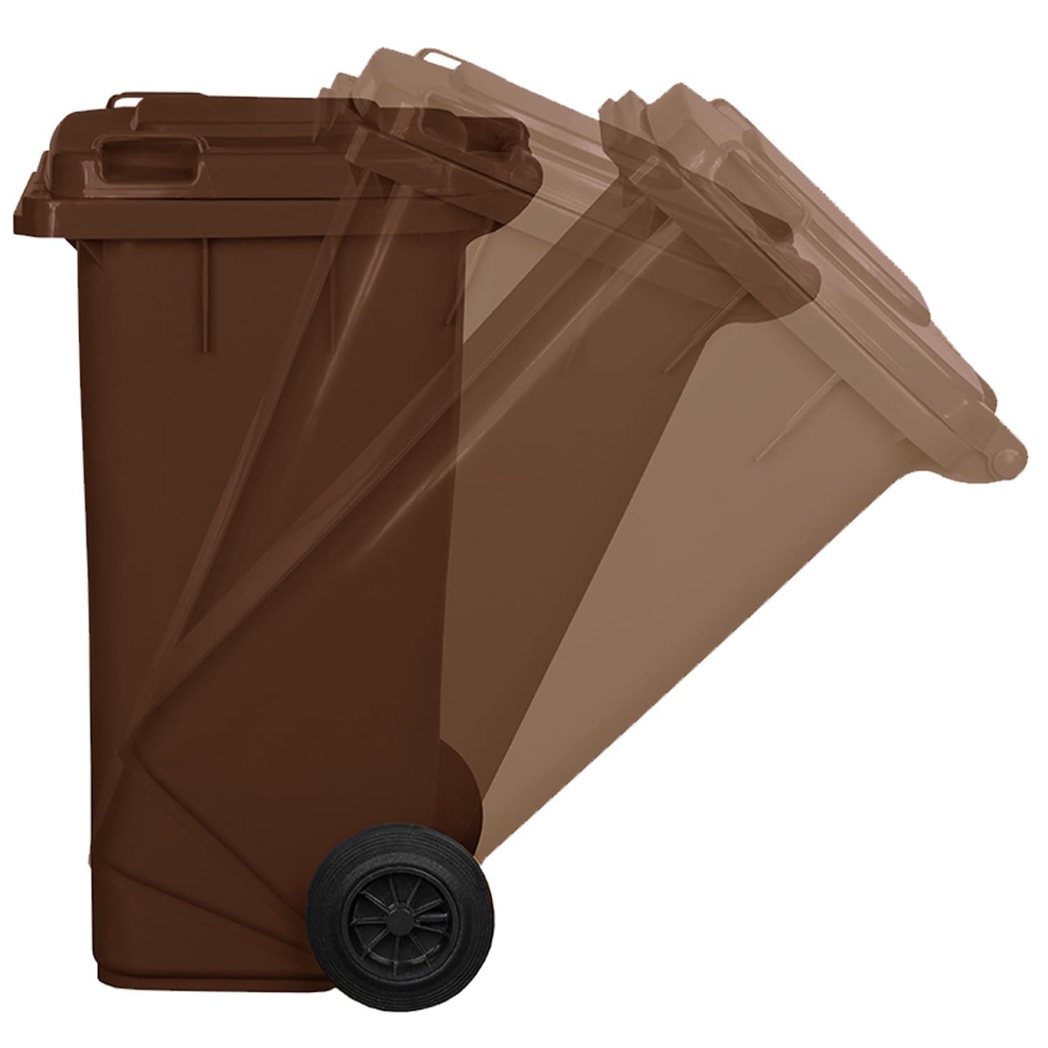 Juego de 3 cubos de basura para basura PN-EN 840, de 240 litros, con ruedas, sistema de enganche para extracción mecánica, de plástico, negro, amarillo, azul