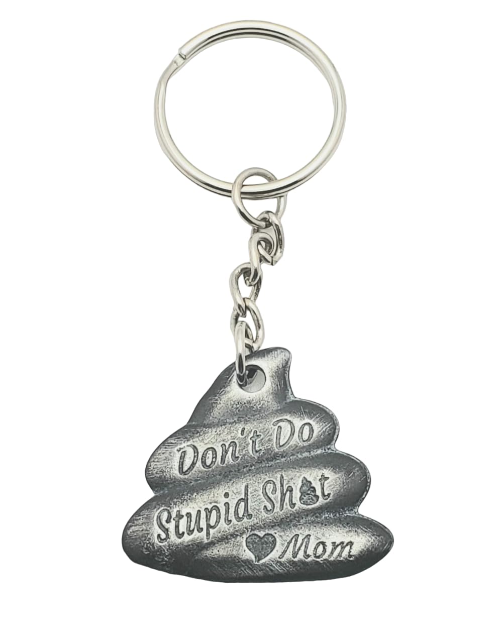 Novelty Keychain Don't Do Stupid Poop Emoji Antique Brushed Patina Finish