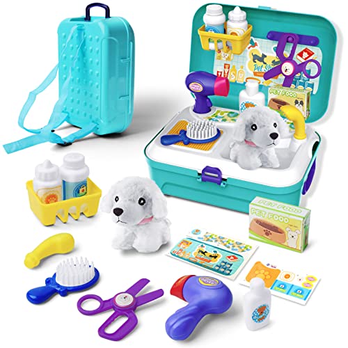 Gizmovine Pet Care Play Set Doctor Kit for Kids, 16PCS Kids Doctor Pretend Play Kits Toys with Plush Dog, Vet Dog Care Grooming Toys Educational Gifts for 3 4 5 6 7 Years Old Girls Boys
