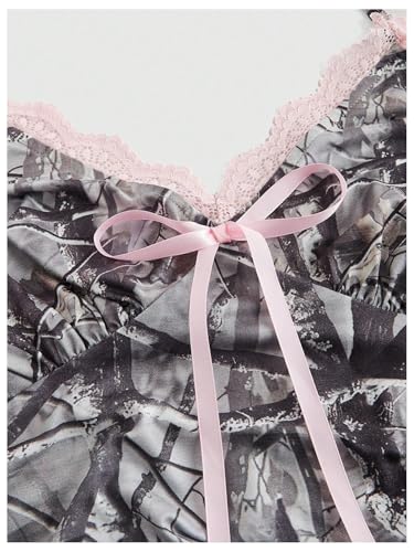 Women's Camo Print Halter Tops Y2k Lace Tie Backless Fitted Crop Tops3