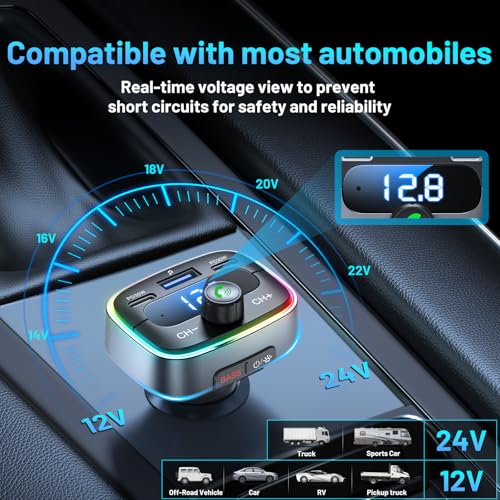 Bluetooth 5.4 Car Adapter 60W Charging FM Transmitter