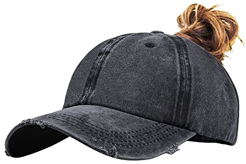 Image of Eohak Ponytail Baseball Hat Distressed Retro Washed Cotton Twill