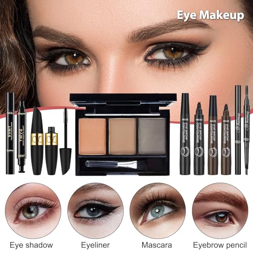 All In One Makeup Kit for Women, Travel Makeup Kit, Make Up Sets Valentine's Day Gift, Includes Eyeshadow Palette Highlighter Contour Blush Eyeliner Eyebrow Powder Mascara Cosmetic Brushes Makeup Set - Image 4