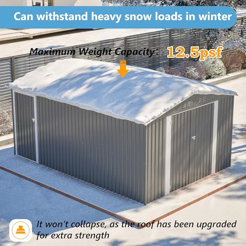 Image of YOPTO 10x14 FT Outdoor Storage Shed,Metal Shed W /Lockable Doors & Floor Frame,Garden Tool House W /Sloped Roof & 4 Air Vents,for Backyard Patio Lawn,Light Gray