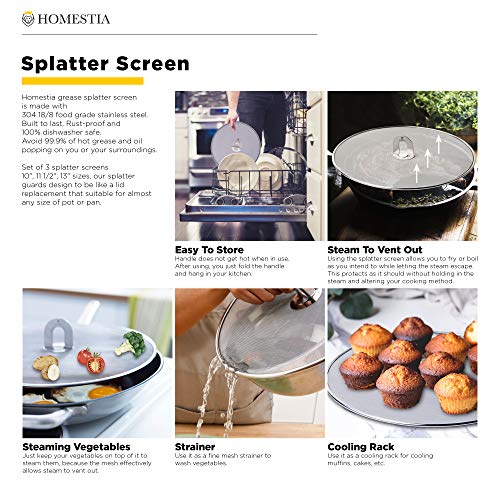 Homestia Grease Splatter Screen For Frying Pan With Fold Flat Knob Fine Mesh Cooking Splash Guard Skillet Splatter Shield Oil Catcher Set Of 3 In 10"+11.5"+13" #TOP5