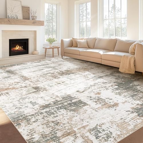 8x10 Area Rugs for Living Room: Washable Neutral Abstract Rug Large Soft Modern Rugs Indoor Non-Slip Carpet for Bedroom Dining Room Office(BeigeBrown, 8'x10')