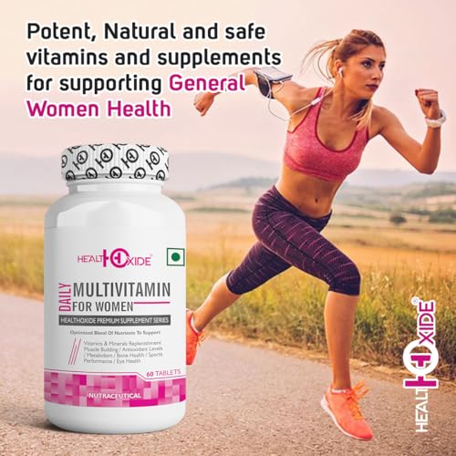 Image of HealthOxide Daily Women Multivitamin Tablets 60 Tablets | Daily Vitamins & Minerals Supplement for Women | Energy Immunity Muscle Strength Eye Health Antioxidant Support | Wellness & Fitness Nutrition Tablets