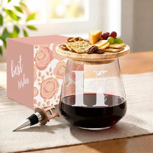 Physkoa Personalized Wine Glass for Women, Stemless Monogram Wine Glass with A–Z Initial Letter, Etched Dishwasher Safe, Custom Engraved Birthday Gifts for Women, Mom, Wife, Sister, Friend(Letter H)