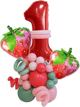 32In Strawberry Number 1 Balloon Berry First Birthday Foil Balloon | For Strawberry First Birthday Baby Shower Anniversary Party Decoration Supplies