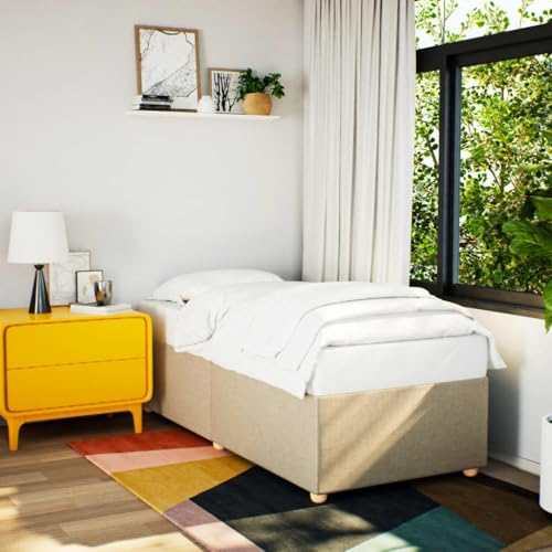 Brokky Estructura de Cama sin colchón somier Estructura Cama Base de Cama Bed Frame Mueble camatela Crema 100x200 cm / 3284713
