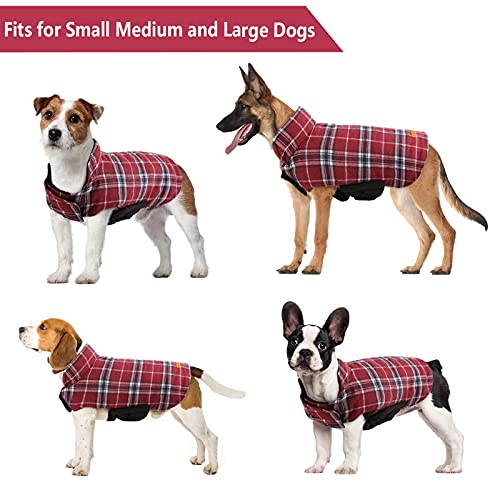 Kuoser Warm Dog Coat, Reversible Dog Jacket Waterproof Dog Winter Coat British Style Plaid Dog Clothes Pet Dog Cold Weather Coats Cozy Snow Jacket Vest For Small Medium Large Dogs Red Xs #TOP4