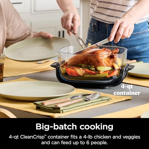 Ninja Crispi Air Fryer, Microwave, Freezer & Dishwasher Safe, Non Toxic Glass Portable Cooking System, 4 QT & 6 Cup Glass Containers with Storage Lids, Easy Meals, Air Fry, Bake, Green, FN101SG